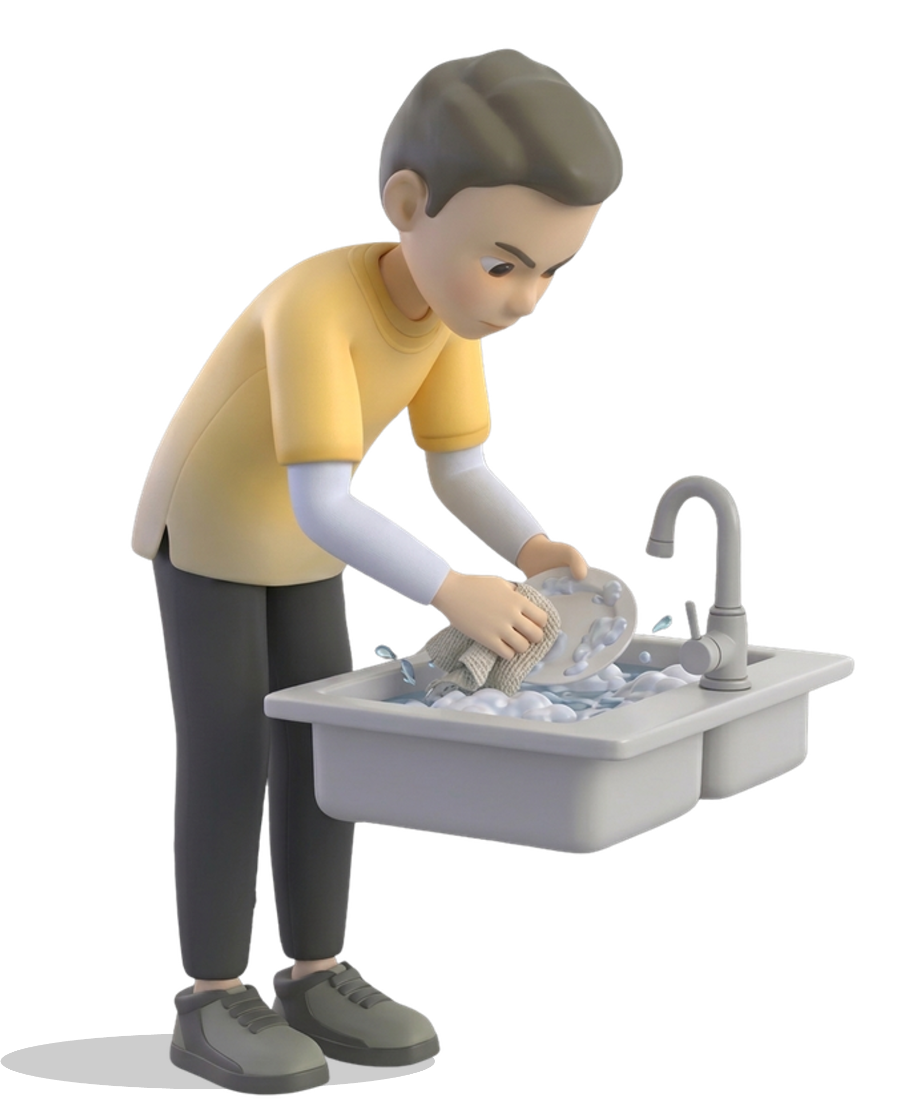A child washing dishes — an everyday physical task models still can't do
